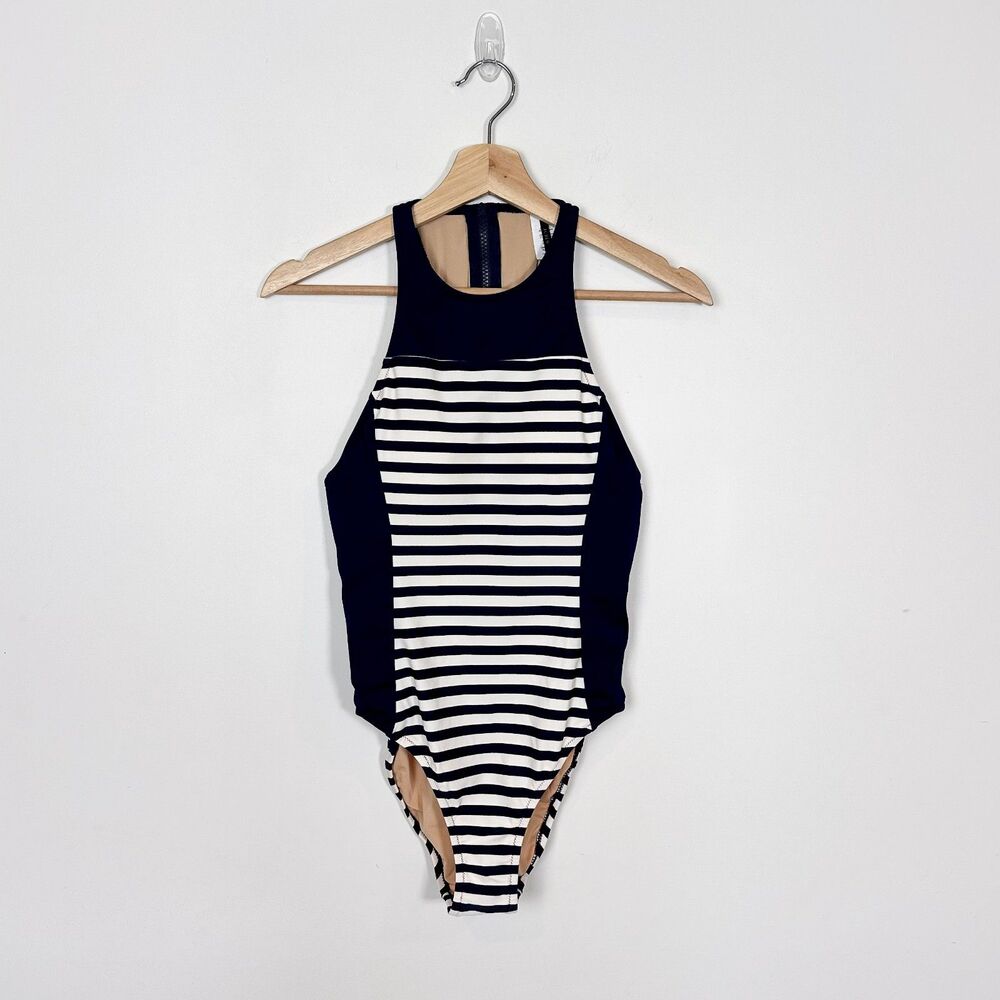 J. Crew One Piece Swimsuit Navy Stripe Sz 4 - Picture 2 of 9